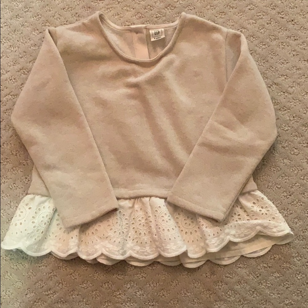 Baby gap pale pink sweatshirt with eyelet trim